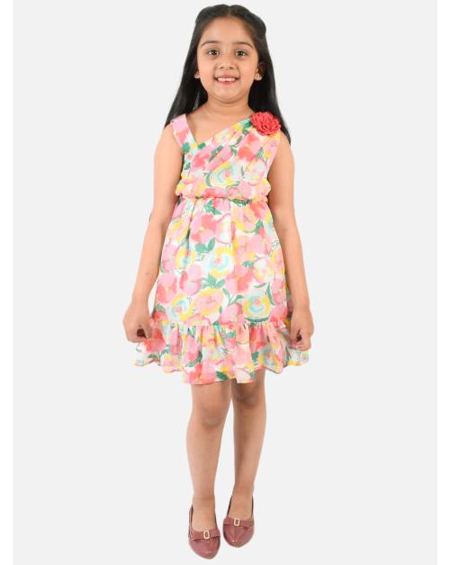 Nautinati Girls Dress Multicolor Printed Polyester Pack Of 1