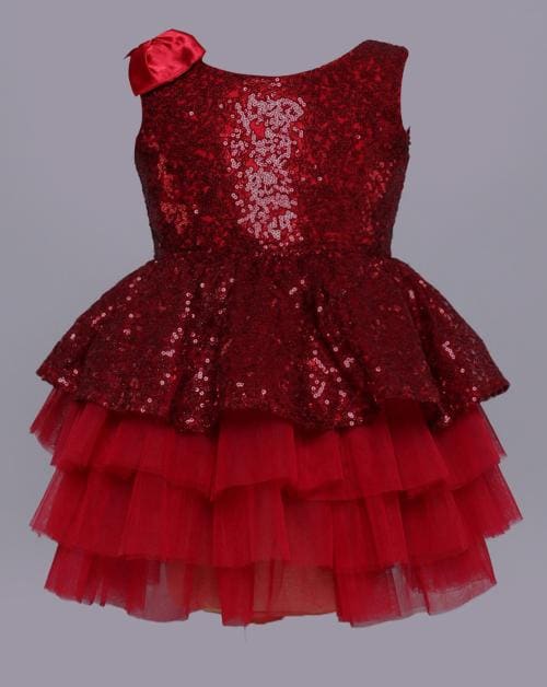 Hopscotch Baby Girls Polyester Sleeveless Sequin Embellished Party Dress In Burgundy Colour For Ages 18-24 Months (ATT-2959340)
