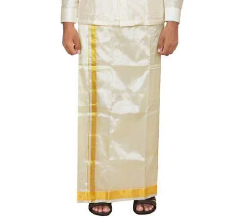 Kannika Men's 80 K Zari Border Dhoti 8 Mulam & Angavasthiram 4 Mulam |Veshti| Vetti Solid Men Dhoti