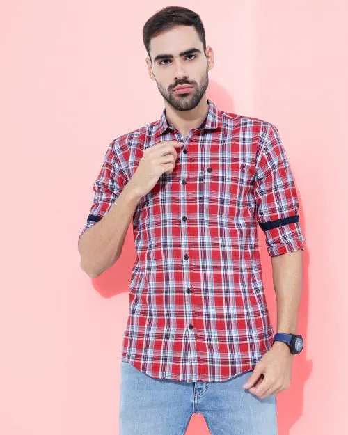 CAMISA Men's Cotton Blend Checks Shirt