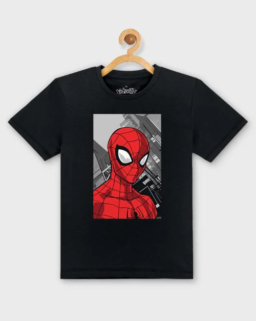 Kids Boys Spiderman Printed Black Tshirt