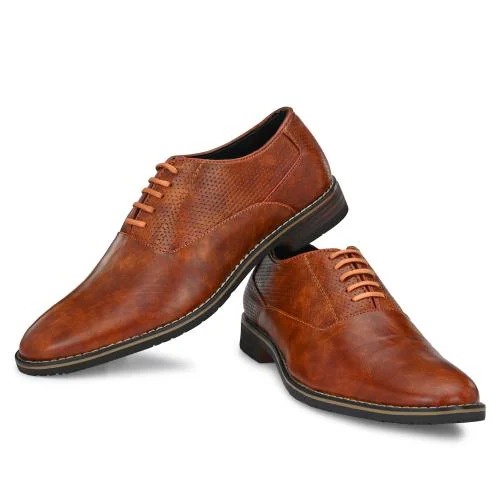 ATTITUDIST MEN'S HANDCRAFTED OXFORD TAN FORMAL LACEUP WITH DOTTED TEXTURE - 4050B.PUNCHTAN