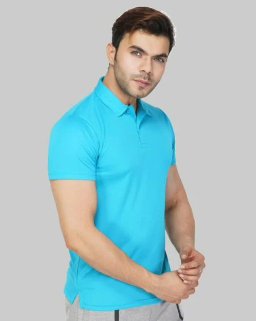 VECTOR X Men Blue Solid Polyester Polo Neck T-shirt