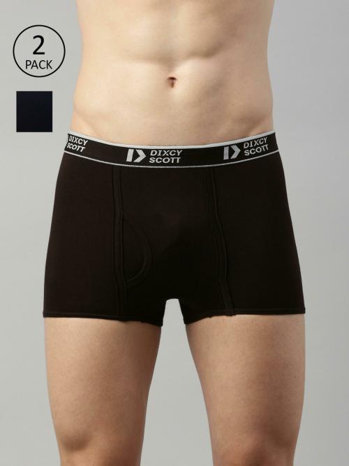 Dixcy Scott Originals Men's Coffee Brown, Navy Solid 100% Cotton Pack of 2 Trunks
