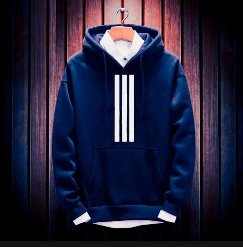 ONE-X Men Hoodie Blue Sweatshirt Fleece Full Sleeve Printed L