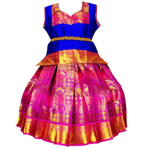 AMIRTHA FASHION Girls Traditional Cotton Silk Pattu Pavadai Lehenga Choli Set