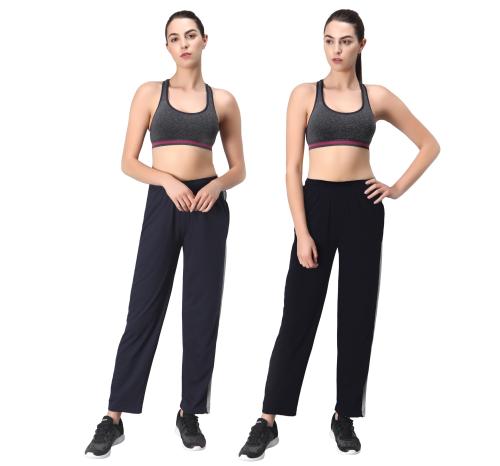 Fflirtygo Women's Combo Black_Blue Cotton Solid Pyjama/Track Pants With 2 Functional Pockets