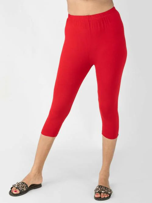 Indian Flower Women Red Capri Leggings