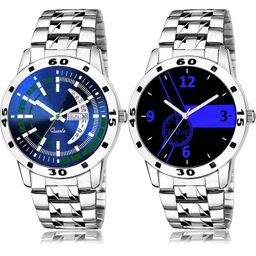 NEUTRON New Fancy Day And Date Chain And Chain Watch Silver Colour Analog Metal And Stainless Steel Belt 2 Watch Combo For Boys And Men - BL46.110-B790