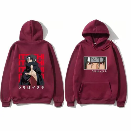 Glito Maroon Itachi Anime Printed hoodies sweatshirt for men