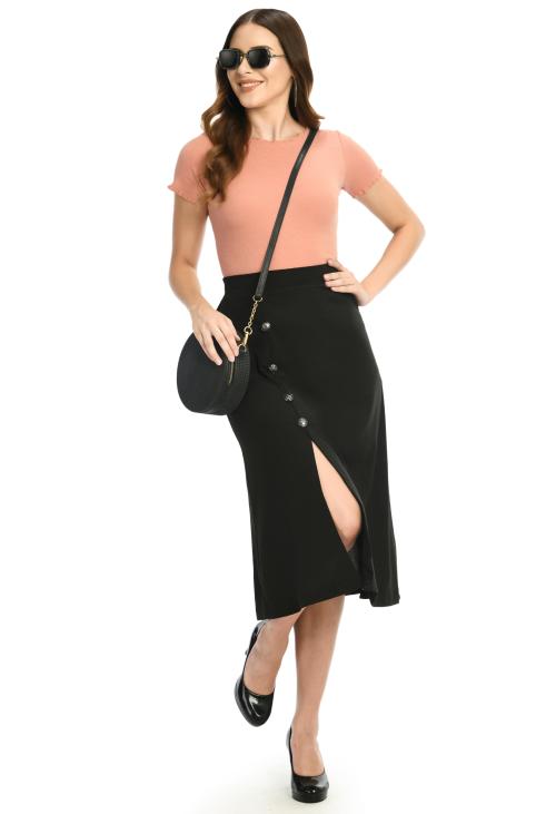 KLART Women's Midi Skirt with Side Slit and Buttons (Black, Size - 32 Inches/XL)