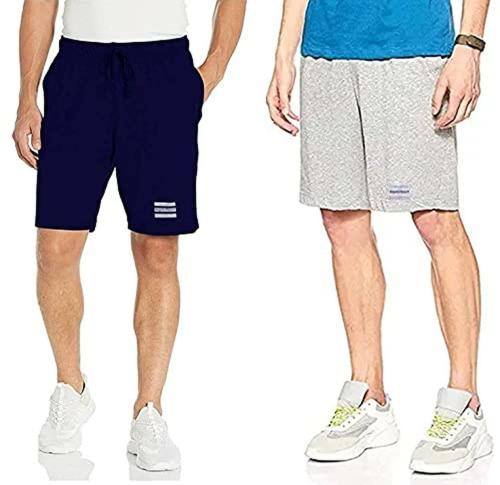 Regalia Procot Mens Cotton Shorts Regular fit Bermuda Pants Casual wear with Reflective Brand Logo Combo Pack Grey/Navy
