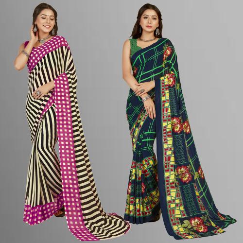 Anand Women Multicolor2 Self Design Pattern Georgette Pack of 2 Saree With Blouse