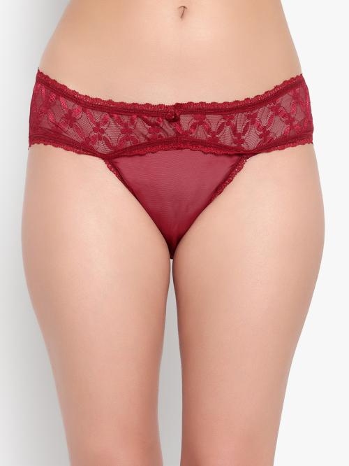 Bruchi Club Women's Mid Waist Frilled Floral Sheer Lace Hipster Wine Red Nylon Panty | Panty | panties | pantie | Hipsterpanty | Cottonpanty | innerwear