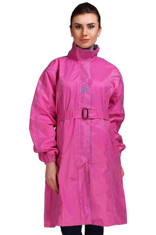 Real Neon Coat Nylon Zipper & Snap Reversible Long Raincoat | Full Length for Women | Heavy Waterproof Rainwear | Portable Rain Suit (XL, Pink)