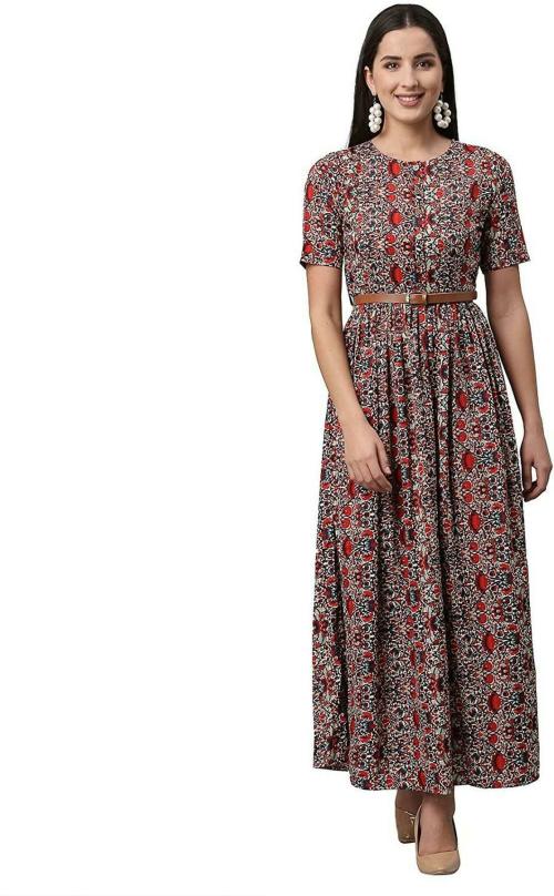 Vaani Creation Women Multicolor Viscose Rayon Maxi Dress (M)