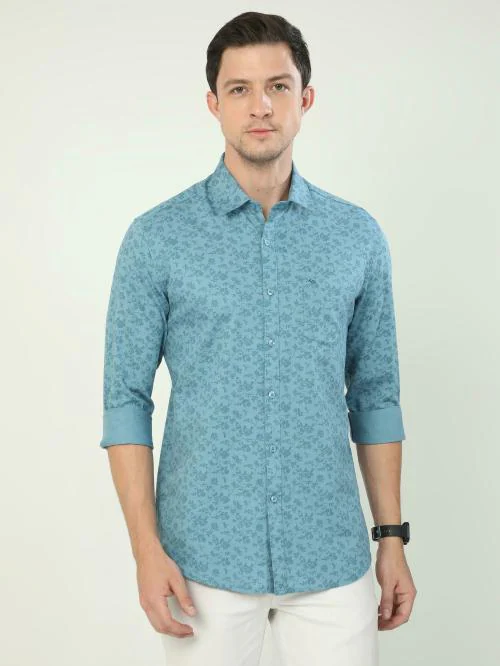 Classic Polo Men Light Blue, Blue Printed Pure Cotton Shirt