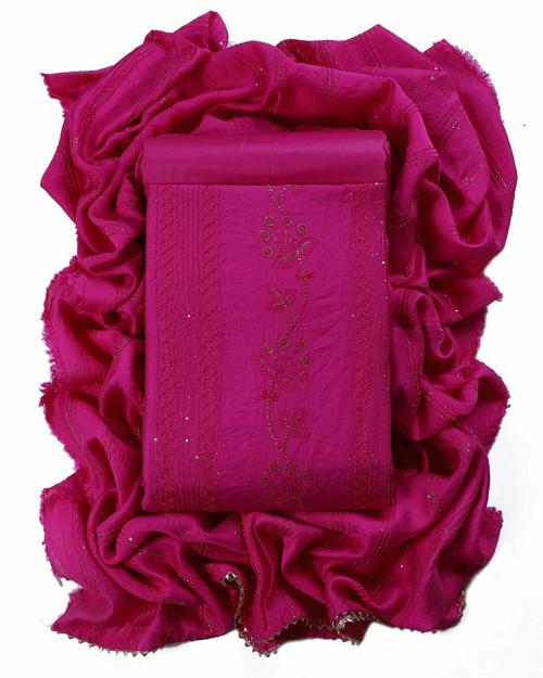 Sun Fashion and Lifestyle Women Rani Silk Cotton Unstitched Salwar Suit Dress Material with Dupatta