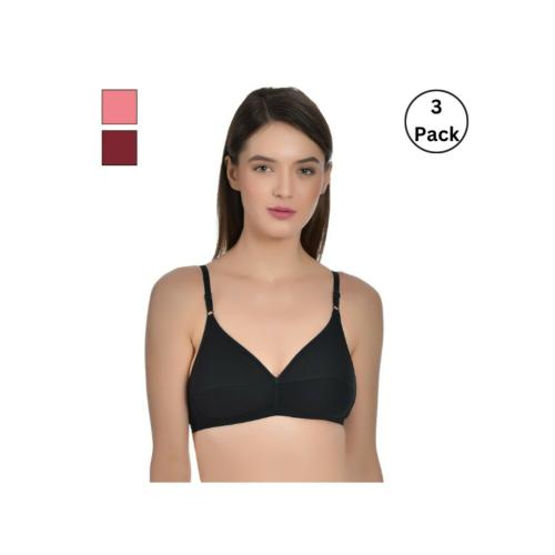 Aimly Women's Cotton Polyester Non-Padded Non-Wired Low Coverage Regular Bra 40B Pack of 3