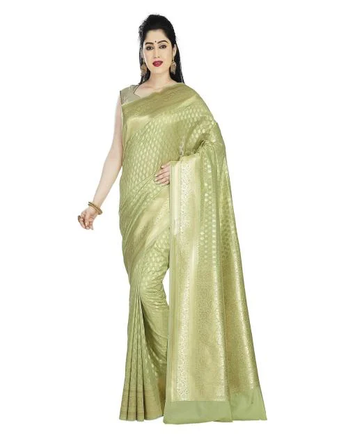Naeusa Designer Banarasi Woven Saree Pista Green Colour with Blouse for Women