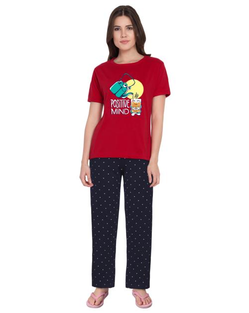 Fflirtygo Night Suit Set for Women Night Wear, Lounge Wear ,Printed Pure Cotton ,Top & Pyjama Set