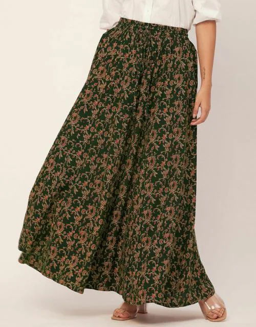 Moomaya Printed Maxi Skirt, Women's Elastic Waist Flowy Summer Long Skirt