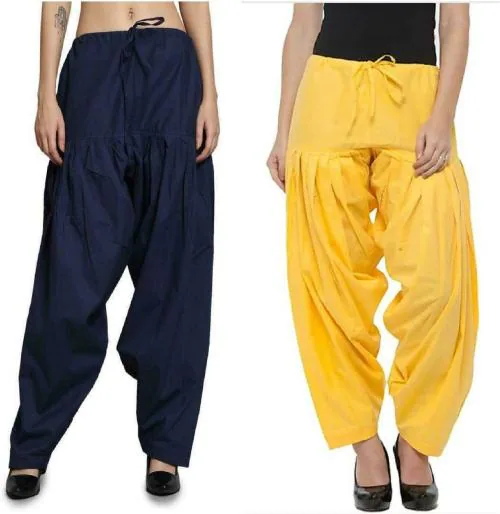 Trendzmy Women Navy Blue, Yellow Solid Pure Cotton pack of 2 Salwar Pants (Free size)