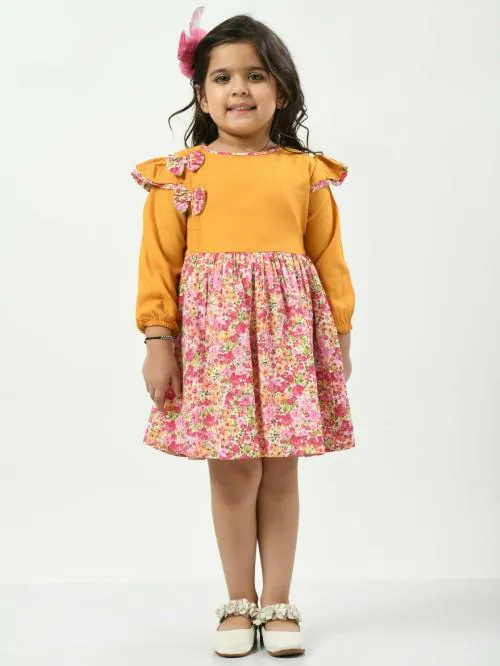 Bella Moda Girls Printed Full Sleeve Casual Wear Dress