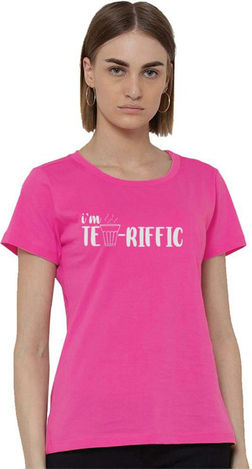 Buy Dreamkarts Women Pink Printed Pure Cotton Round Neck Tshirt (XXL