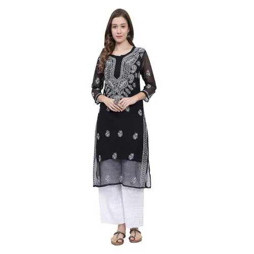 MRS RIGHT CHIKANKARI BLACK GEORGETTE KURTI