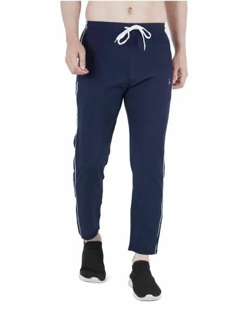 Buy Navyfit Men Navy Blue Solid Polyester Joggers Track Pant Lower (S