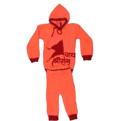 Honbon Beautiful Winter Wear Woolen Sweater/Hoodies with Pajami for Newborn Baby Girls & Boys(Orange Color) for 12Month-18Month Flag & Jai Shree Ram Logo Textured Kids Sweater Full Sleeves