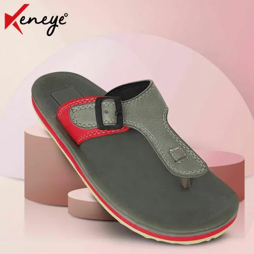 Keneye Comfortable & Lightweight Daily Use Anti Skid Grey Red Slipper Flip & Flop For Men's