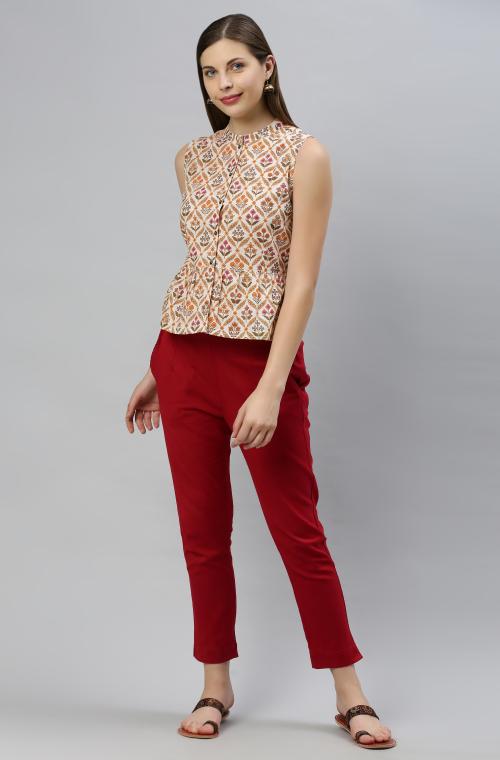 Janasya Women's Cream Cotton Top JioMart