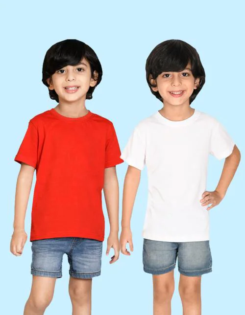 Nusyl boys solid red & white tshirt combo pack of 2.