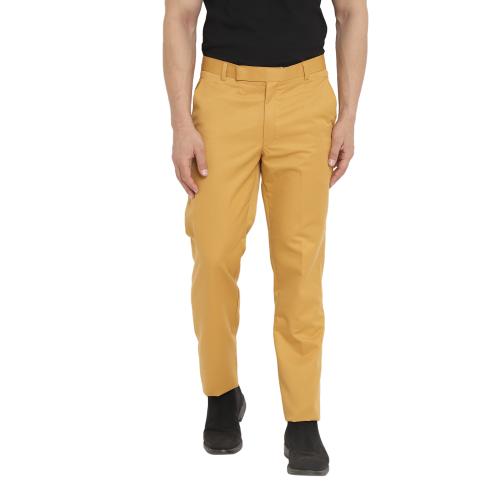 Refulgent Flat Front Slim fit Formal Trousers for Men (Mustard)