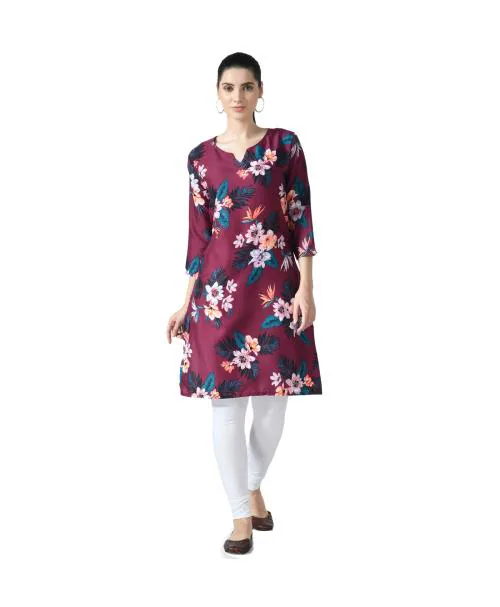 IndiWeaves Digital Printed Straight Kurta/Kurti for Women {Pack of 1} Maroon