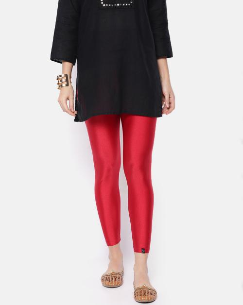 TWIN BIRDS Women Red Solid Nylon Shimmer Legging