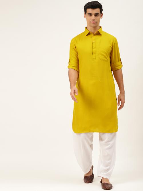 Molly & Michel Solid Pathani Kurta Mustard
