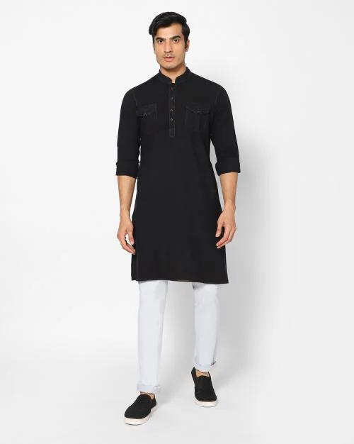 TCI True Colors Of India Men Solid black kurta