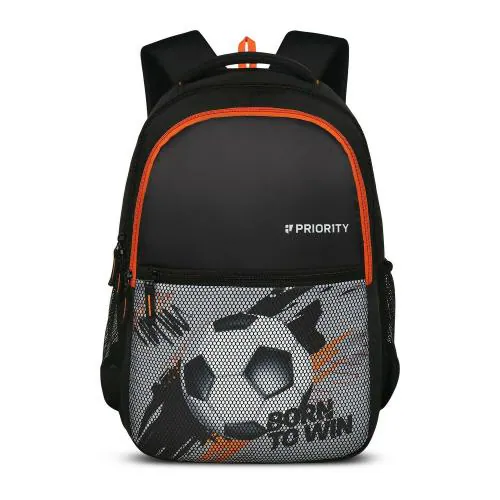 Priority Born To Win Printed Black Polyester College Backpack For Unisex | Stylish Office Bag For Men & Women