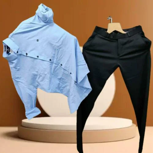 KALANABH Shirt sky blue shirt black pant summer cloth formal cloth shirt and pant black pant Formal-Fashion Clothing Manfashion (PACK OF 1 PAIR SIZE- M)