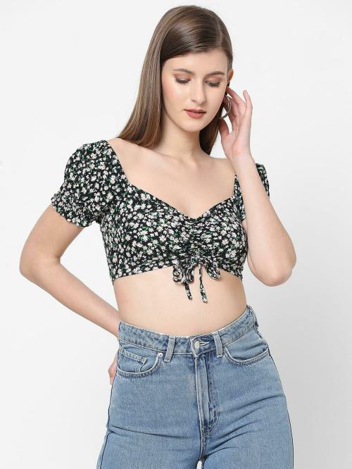 VASTRADO Women Black Pure Cotton Printed Crop Top tops