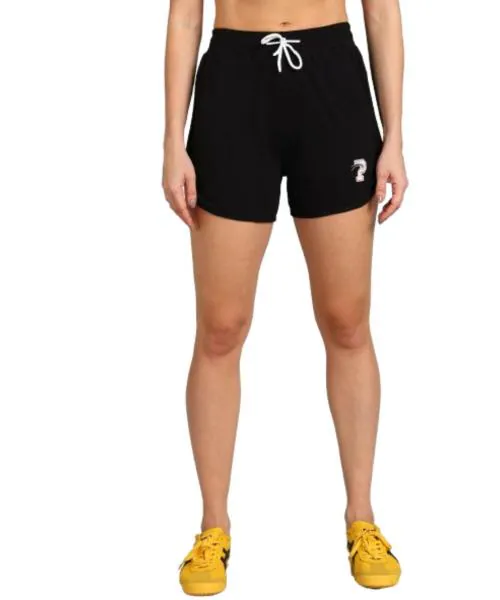 PAAVKI Women's Black Relaxed Fit PC Cotton Mid Thigh Length Shorts Bermuda for Nightwear , Summer , Sports , Gym, Running Lounge Shorts with Adjustable Waistband
