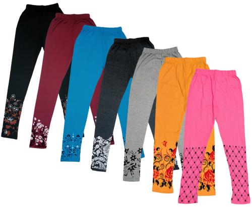 IndiWeaves Girls Cotton Printed Regular Fit Leggings (Pack of 7) Multicolor