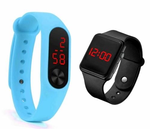 MVS Digital Square Dial Watches| for Boys & Girls| Day & Date Display| (Pack of 2) SKYblue