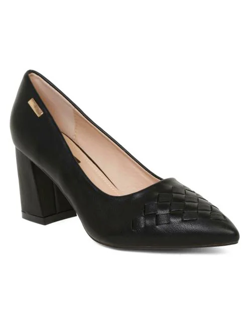 Flat n Heels Black Block Heel Shoes for Women