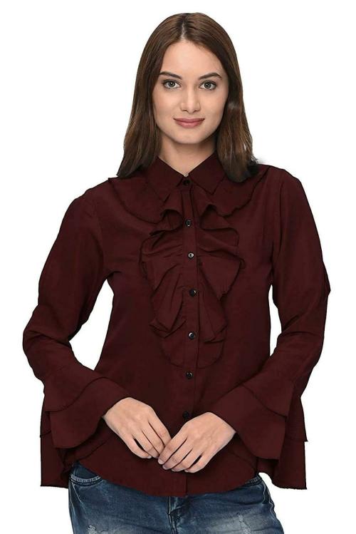 Thisbe Women Brown Polyester Formal Shirt (S)