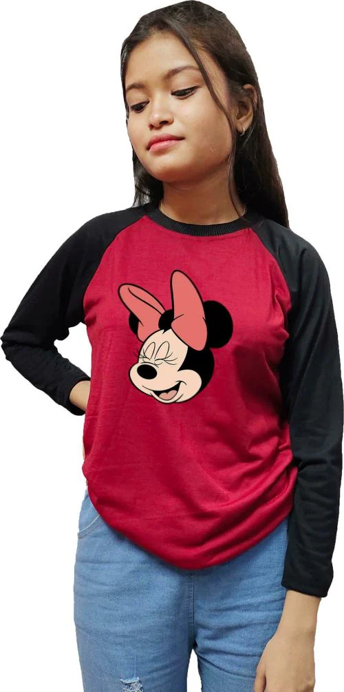 Locavestir Girls Maroon Printed Cotton Blend T shirt (15-16 Y)