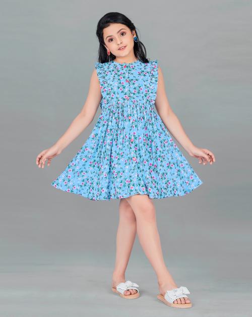 Fashion Dream Girls Light Blue Floral Georgette Pack Of 1 Frock | Dresses | Kids Wear | Girls Dress | Kids Dress | Frock | Frock Girls | Girls Frock | Dresses For Girls | Kids Girl Dress | Frock For Girls